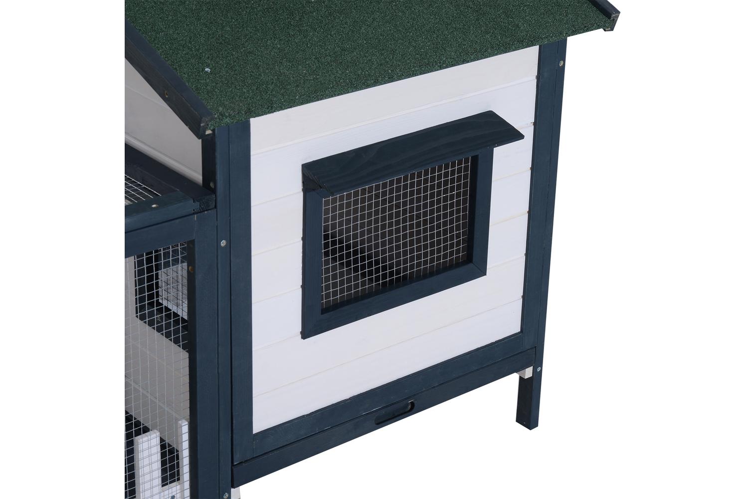 PawHut D51-035 Fir Wood Rabbit & Hen Hutch | Green & White-7