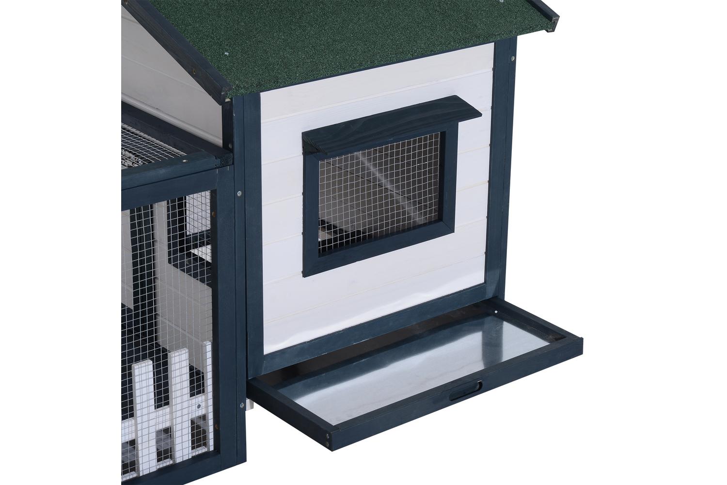 PawHut D51-035 Fir Wood Rabbit & Hen Hutch | Green & White-8