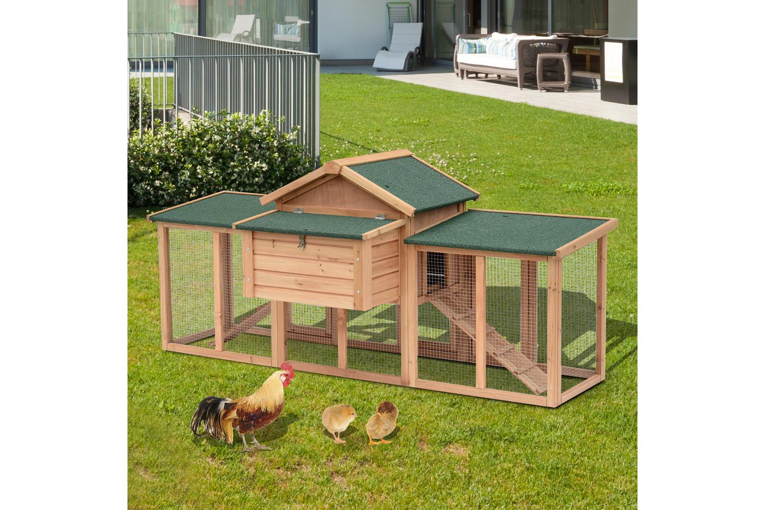 PawHut D51-050 Wooden Backyard Hen Cage House with Nesting Box Run