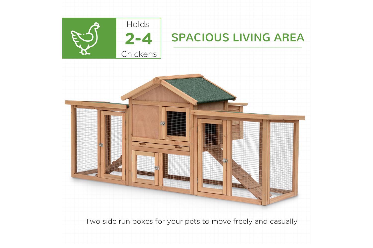 PawHut D51-050 Wooden Backyard Hen Cage House with Nesting Box Run-3