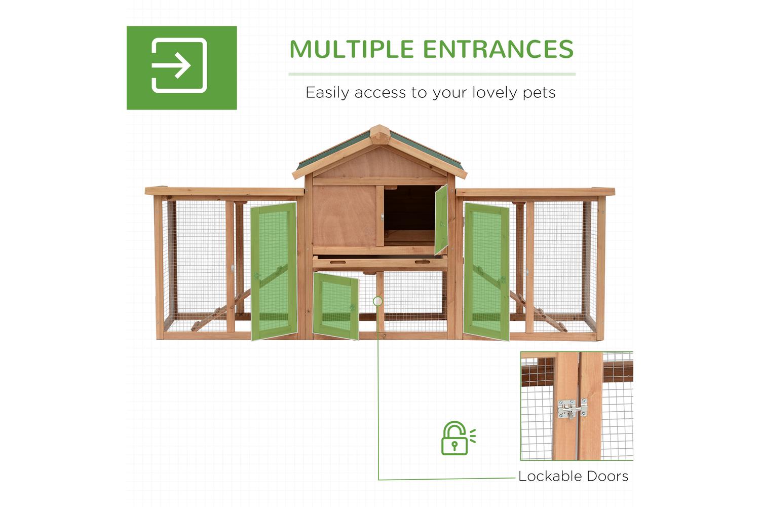 PawHut D51-050 Wooden Backyard Hen Cage House with Nesting Box Run-4