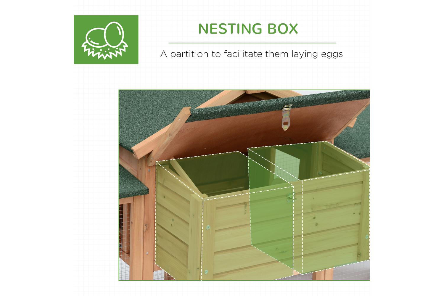 PawHut D51-050 Wooden Backyard Hen Cage House with Nesting Box Run-5