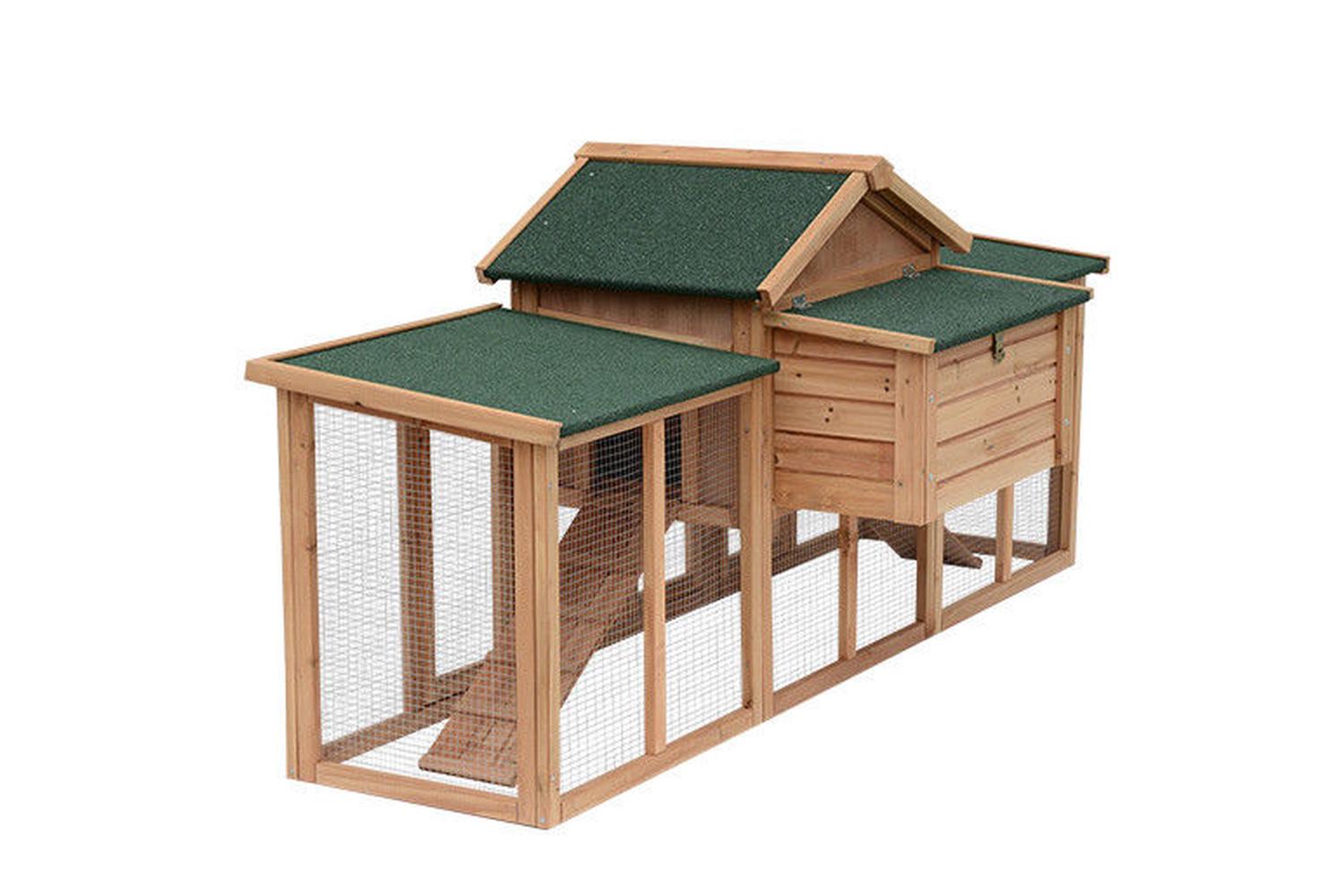 PawHut D51-050 Wooden Backyard Hen Cage House with Nesting Box Run-7