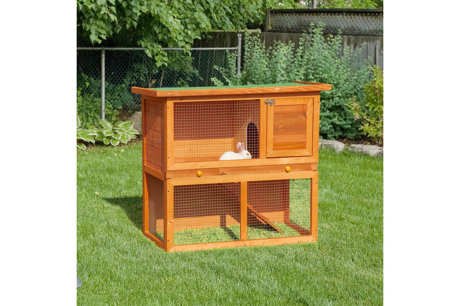 PawHut D51-068 Wooden 90cm 2 Tiers Rabbit Hutch
