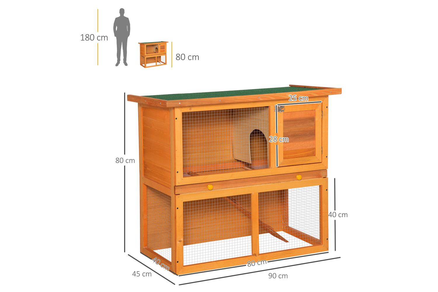 PawHut D51-068 Wooden 90cm 2 Tiers Rabbit Hutch-2