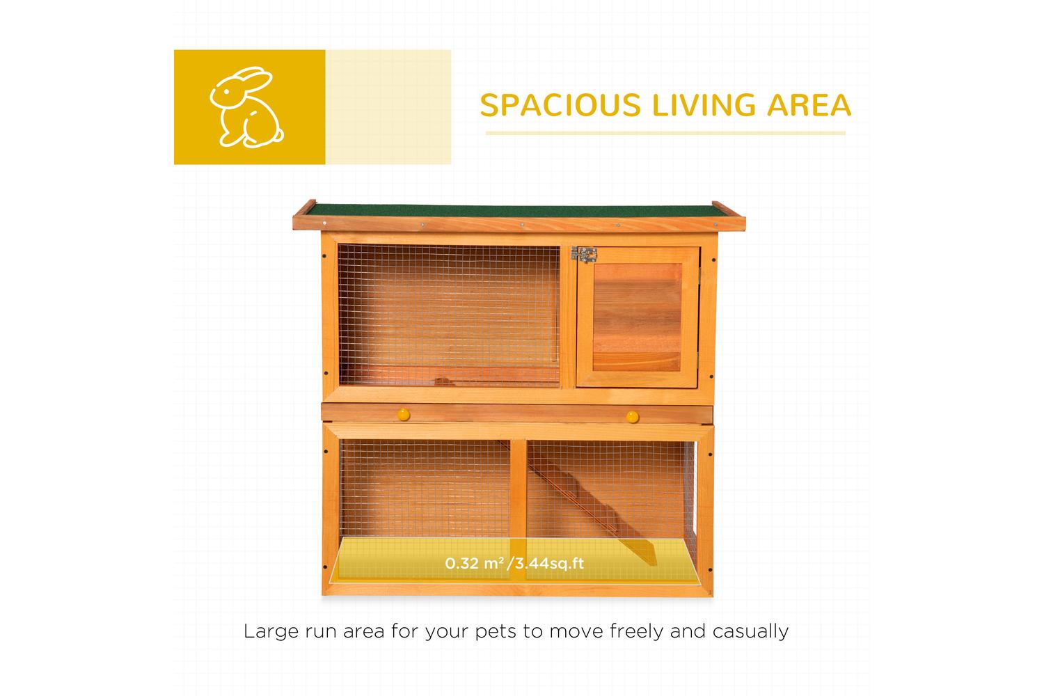 PawHut D51-068 Wooden 90cm 2 Tiers Rabbit Hutch-3