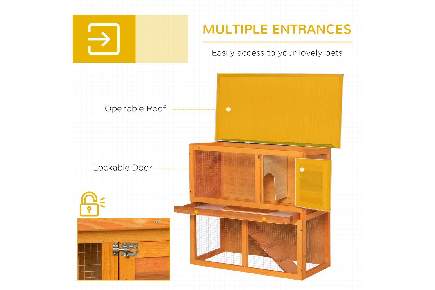 PawHut D51-068 Wooden 90cm 2 Tiers Rabbit Hutch-4
