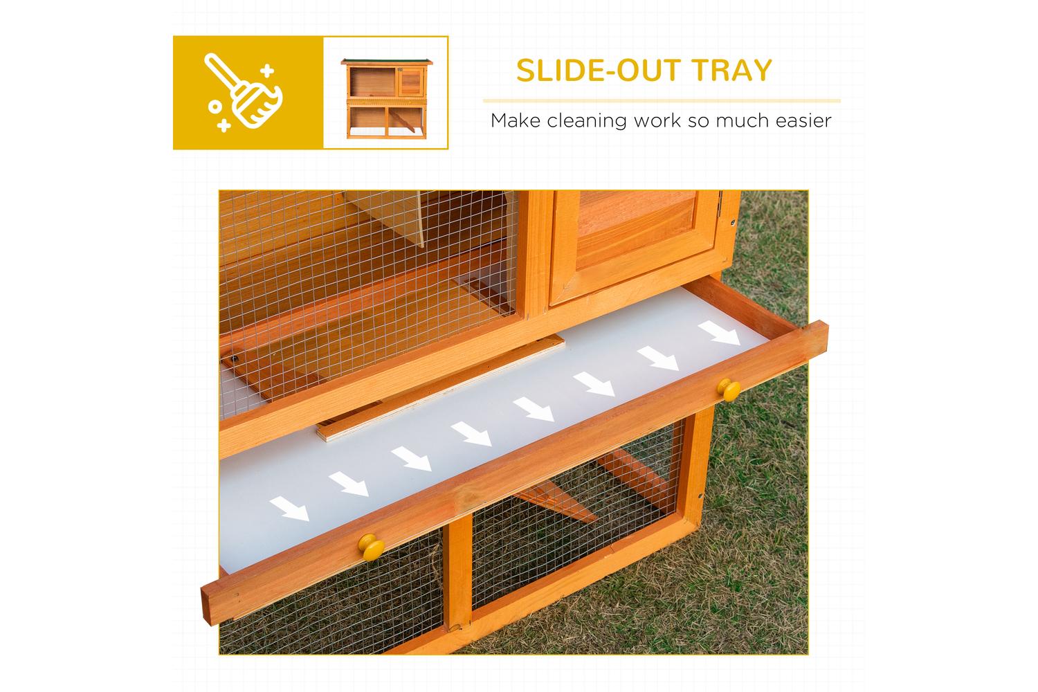 PawHut D51-068 Wooden 90cm 2 Tiers Rabbit Hutch-5