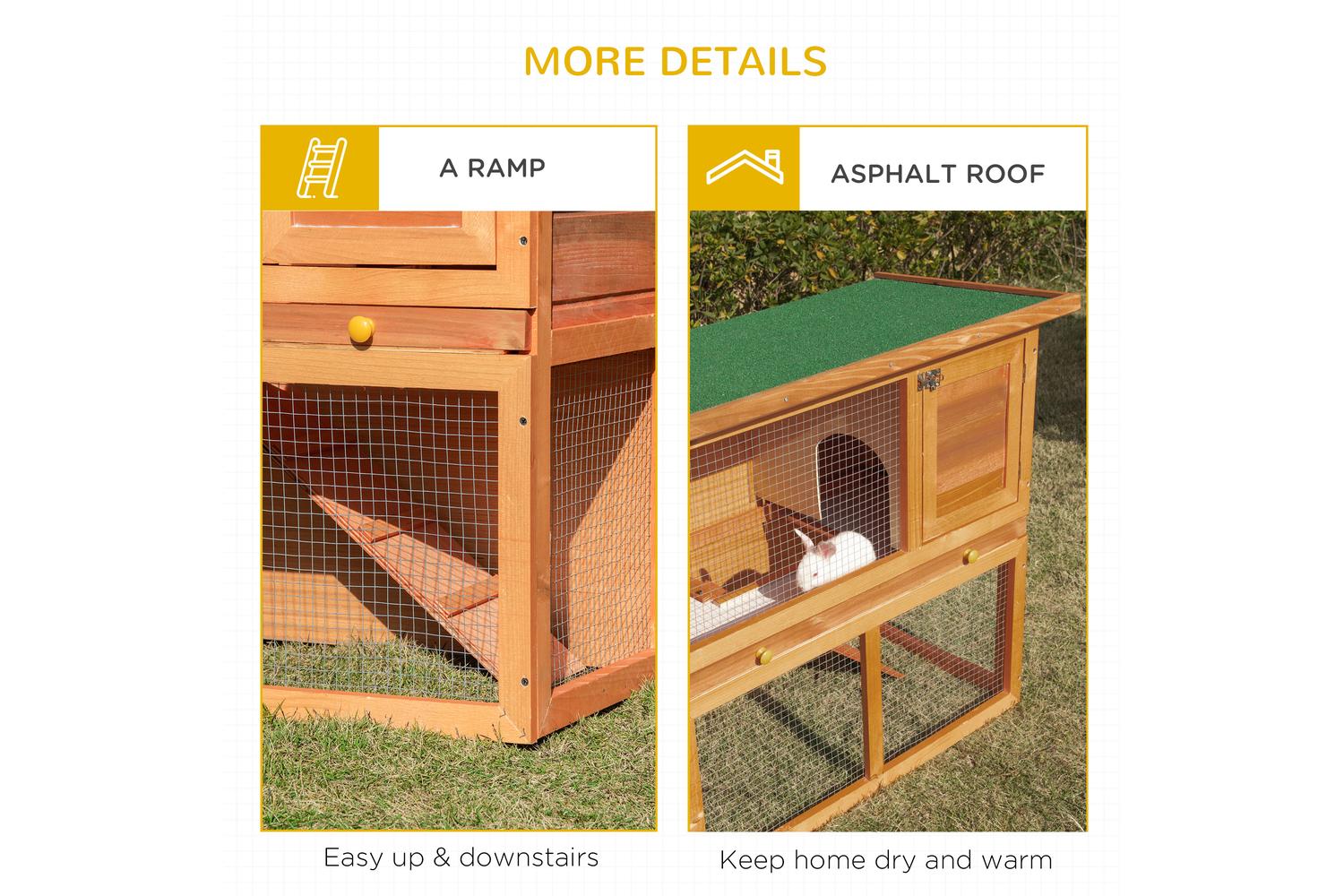 PawHut D51-068 Wooden 90cm 2 Tiers Rabbit Hutch-6