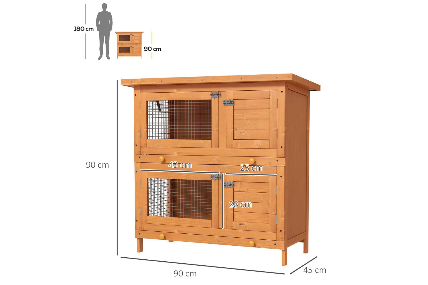 PawHut D51-069 2 Tiers Rabbit Hutch |  90cm-2