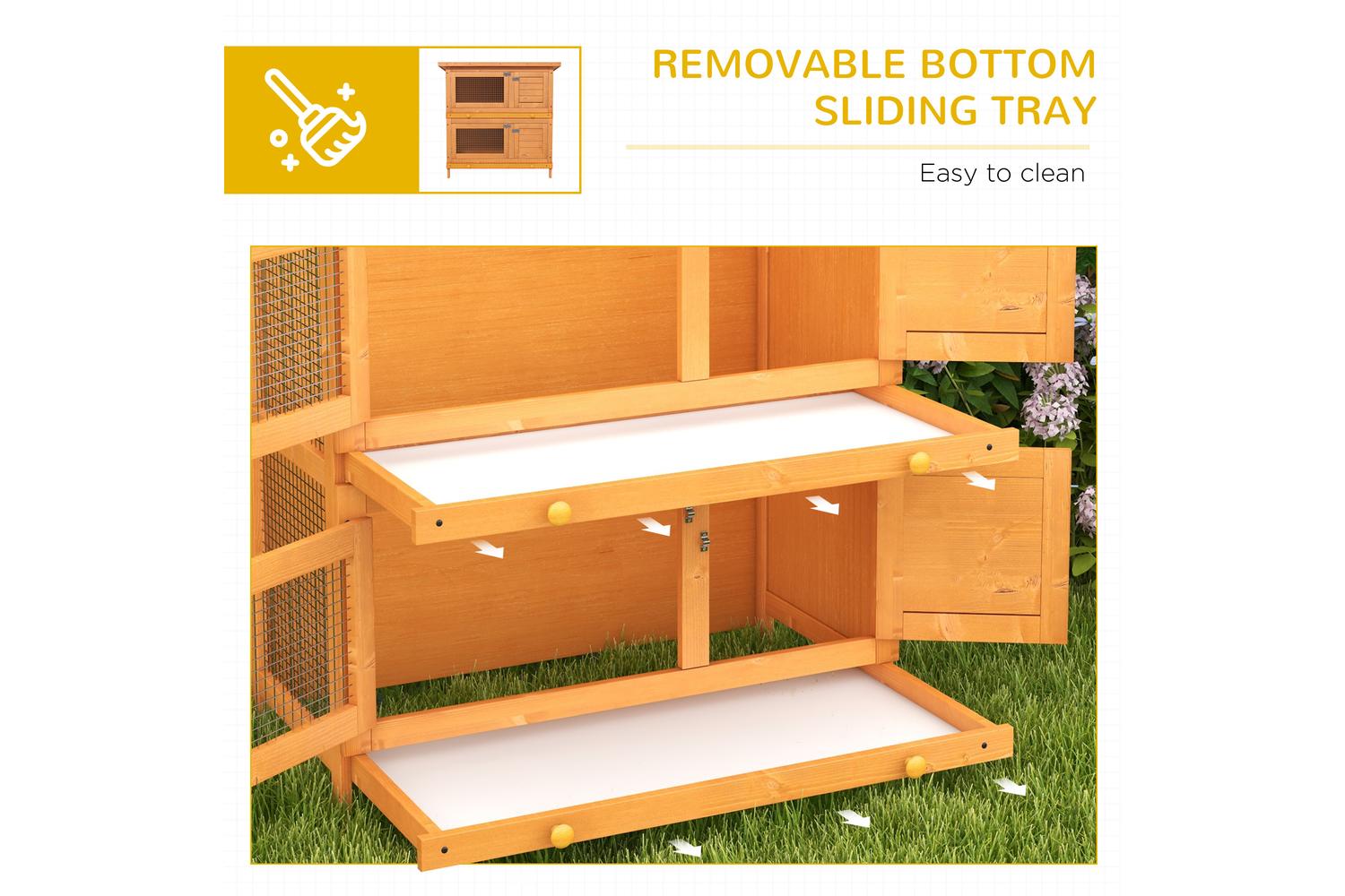 PawHut D51-069 2 Tiers Rabbit Hutch |  90cm-3