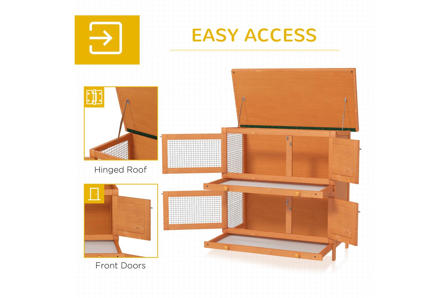 PawHut D51-069 2 Tiers Rabbit Hutch |  90cm-4