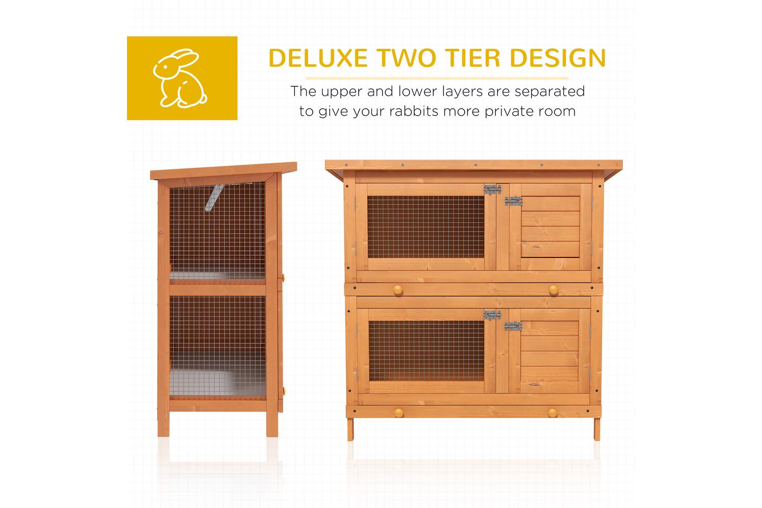 PawHut D51-069 2 Tiers Rabbit Hutch |  90cm-5