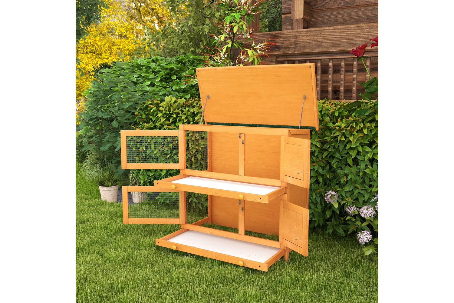 PawHut D51-069 2 Tiers Rabbit Hutch |  90cm-7
