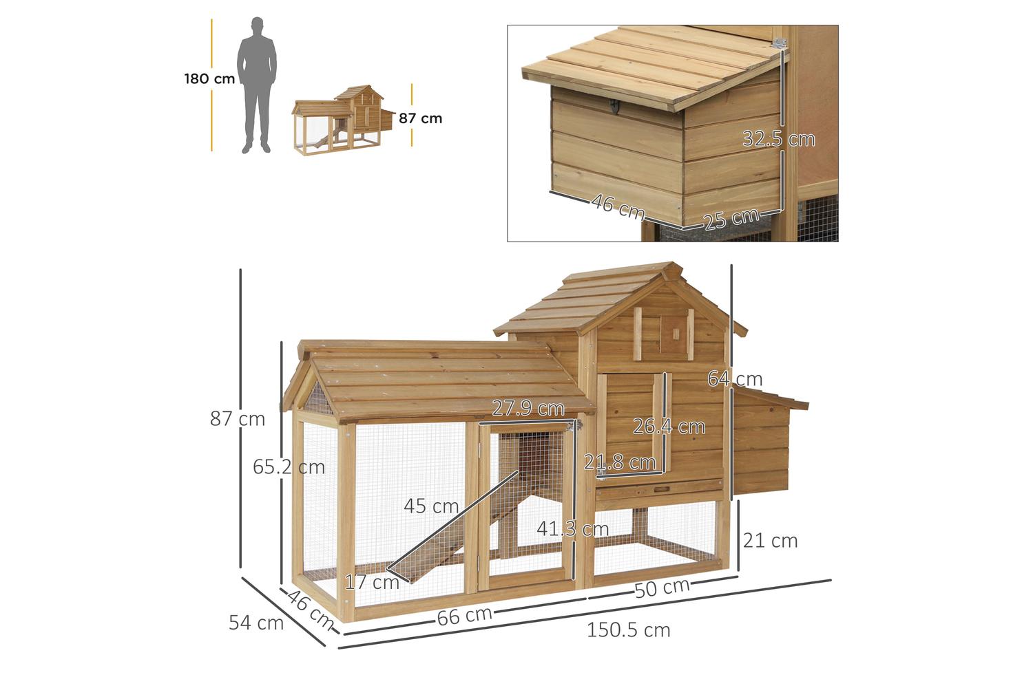 PawHut D51-108 Large Chicken Coop Hen Cage with Outdoor Run-2