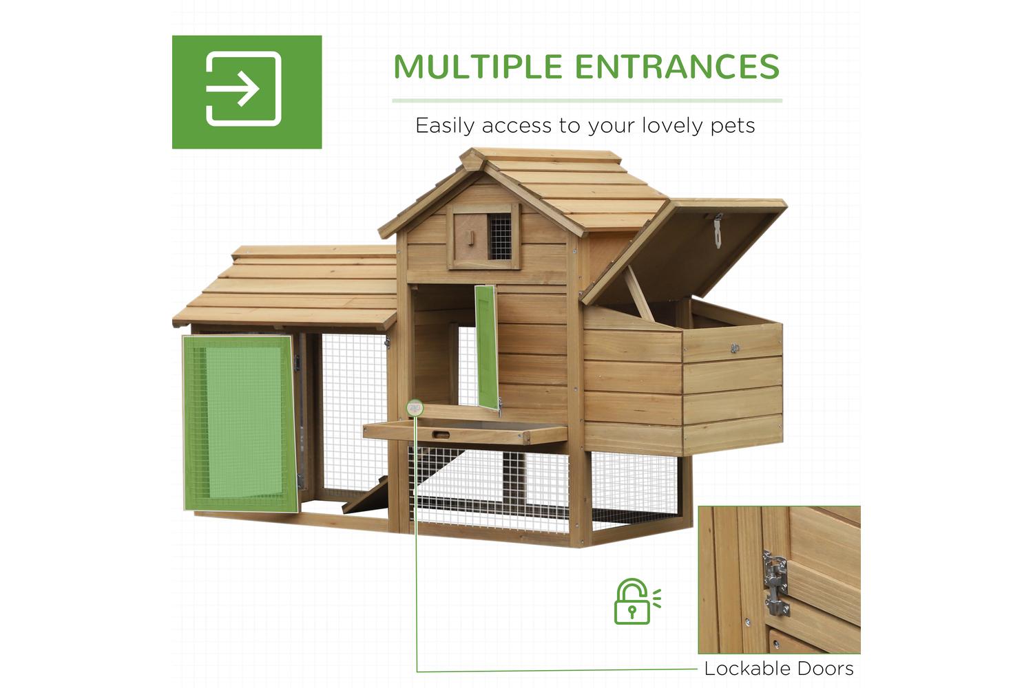 PawHut D51-108 Large Chicken Coop Hen Cage with Outdoor Run-4