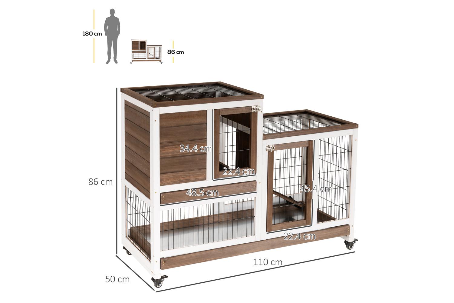 PawHut D51-125BN Wooden Indoor Rabbit Hutch | Brown-2