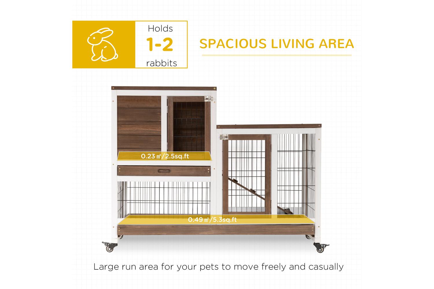 PawHut D51-125BN Wooden Indoor Rabbit Hutch | Brown-3