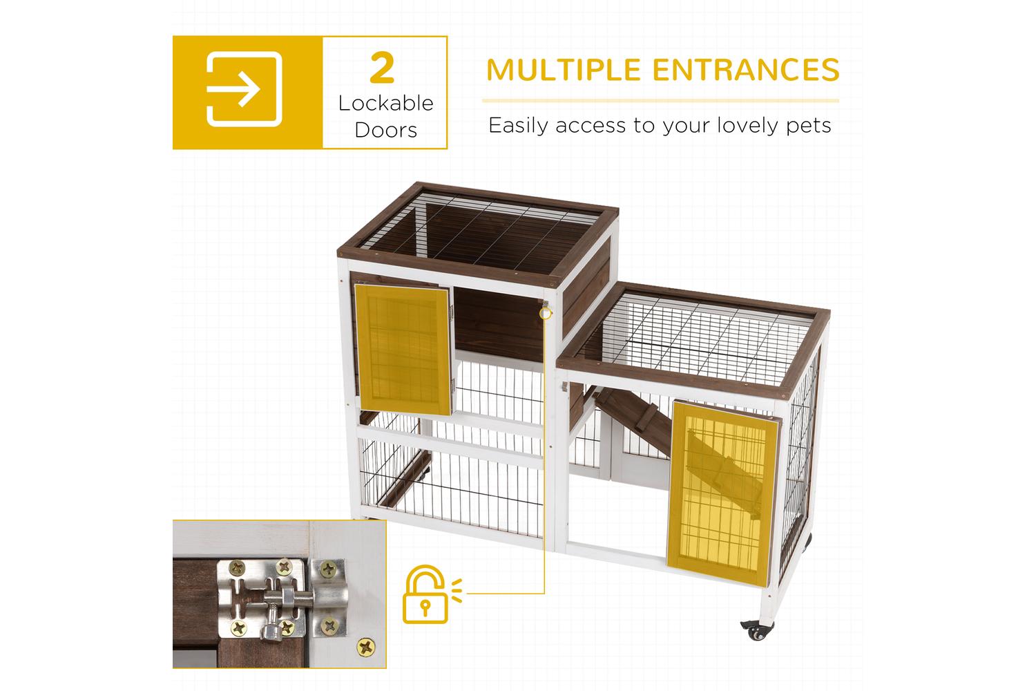 PawHut D51-125BN Wooden Indoor Rabbit Hutch | Brown-4