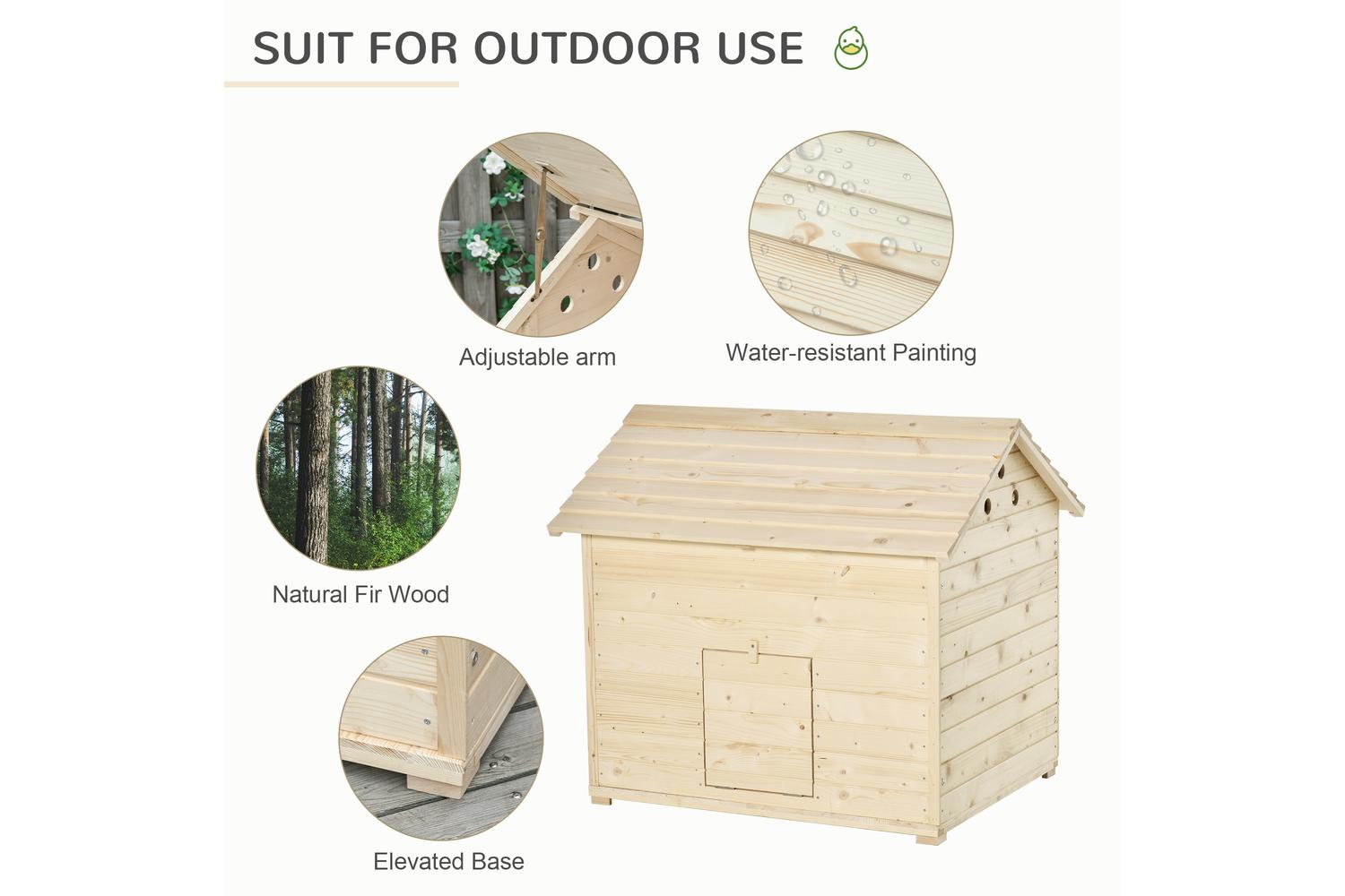 PawHut D51-200 Wooden Duck House Poultry Coop | Natural-4