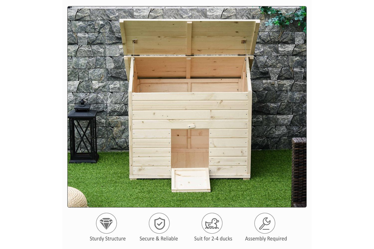 PawHut D51-200 Wooden Duck House Poultry Coop | Natural-5