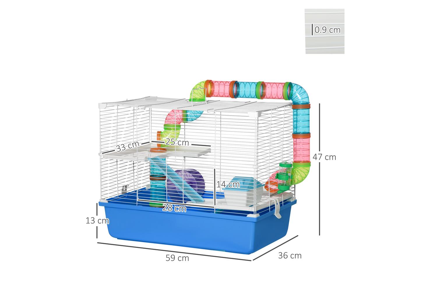 PawHut D51-234BU Hamster Cage with Tubes Tunnel Three-Level | Blue-2