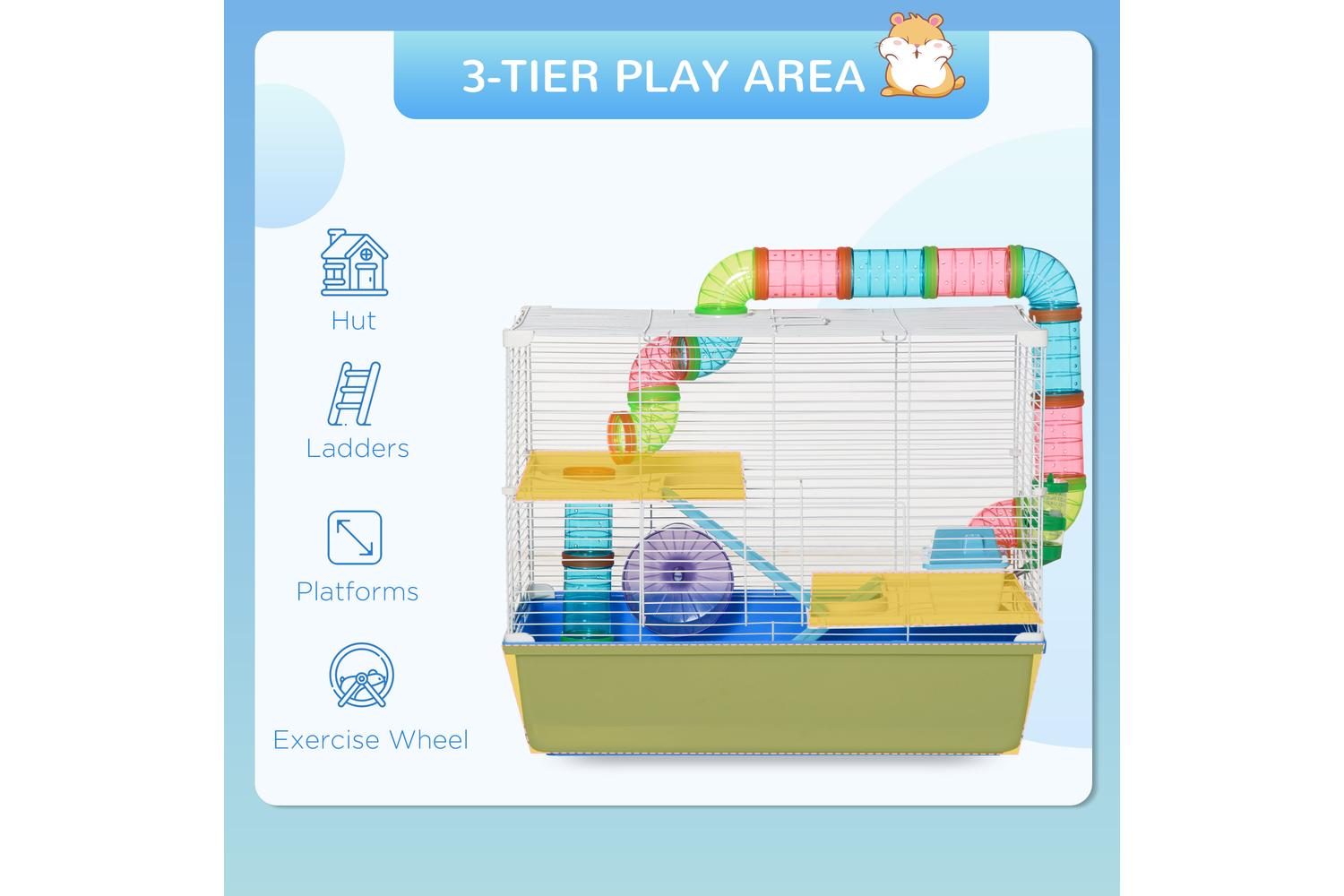 PawHut D51-234BU Hamster Cage with Tubes Tunnel Three-Level | Blue-3