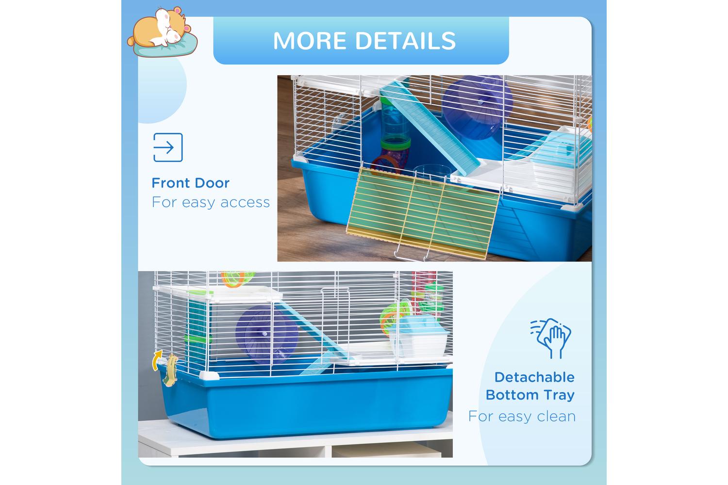 PawHut D51-234BU Hamster Cage with Tubes Tunnel Three-Level | Blue-5