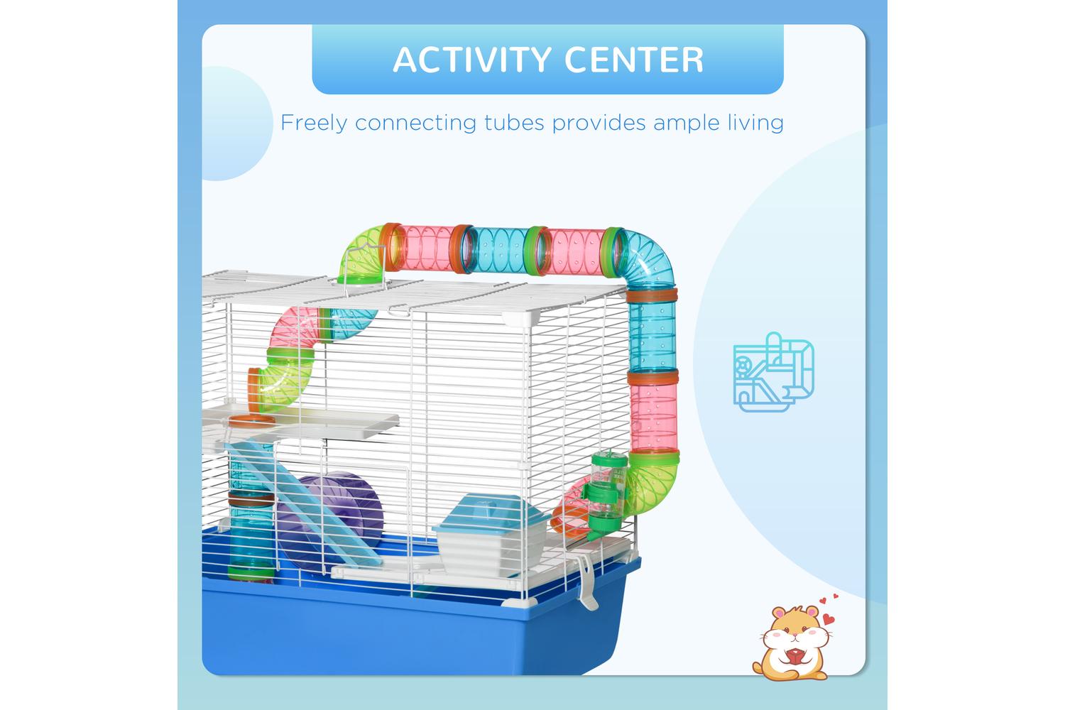 PawHut D51-234BU Hamster Cage with Tubes Tunnel Three-Level | Blue-6