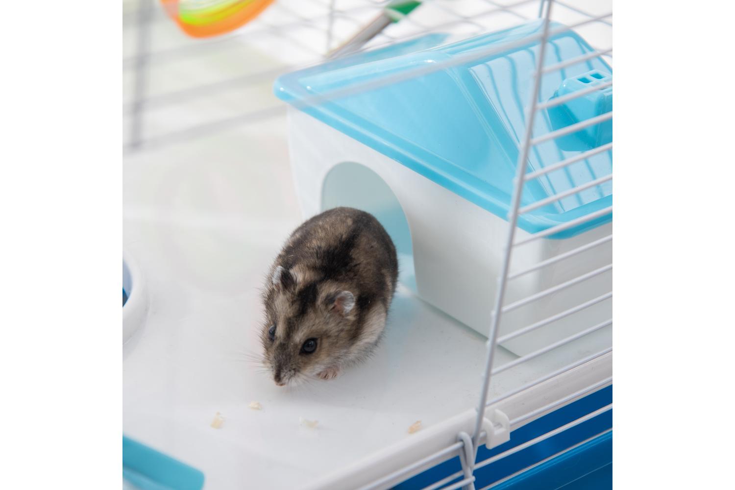 PawHut D51-234BU Hamster Cage with Tubes Tunnel Three-Level | Blue-7