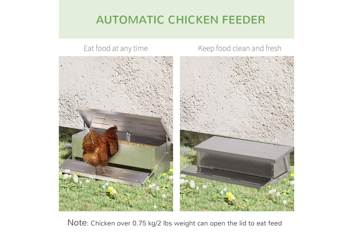 PawHut D51-238 Automatic Chicken Feeder with Self Opening Treadle & Lid | Sliver-4