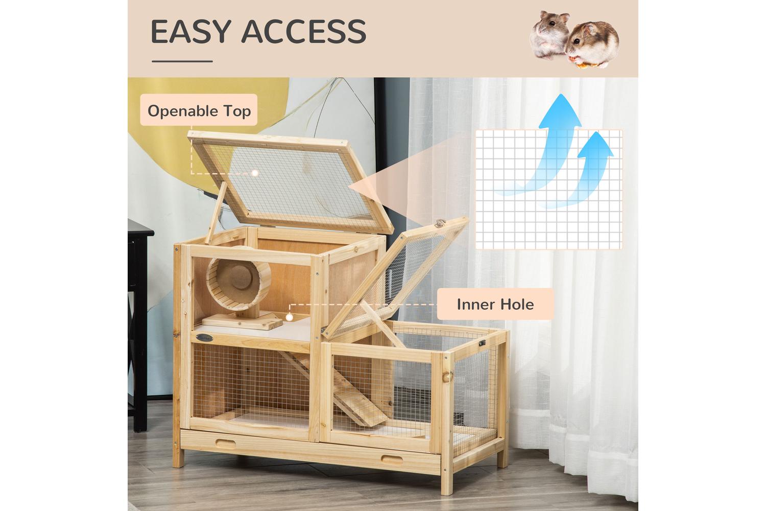 PawHut D51-285 Wooden Hamster Cage | Natural-2