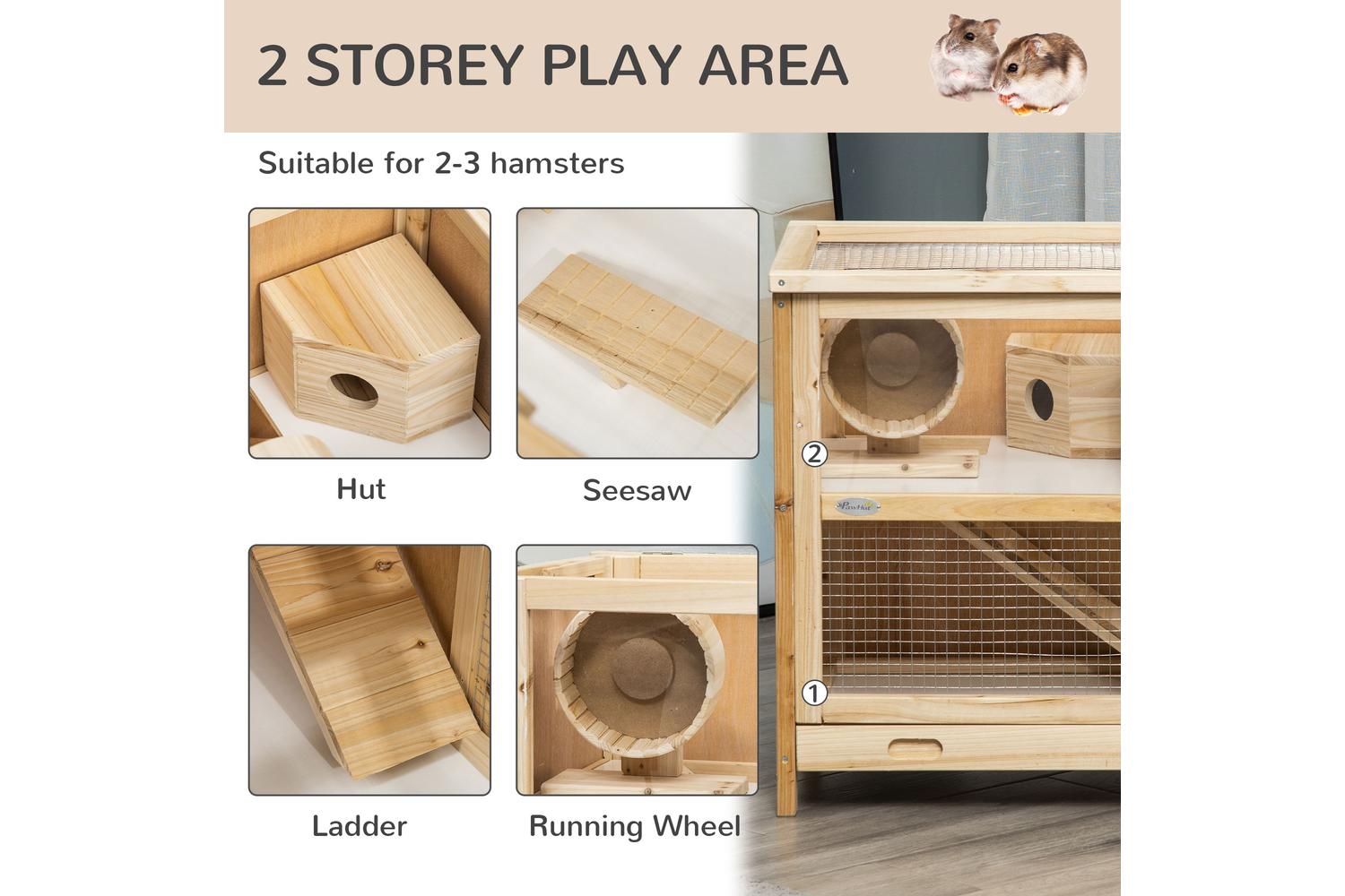 PawHut D51-285 Wooden Hamster Cage | Natural-4
