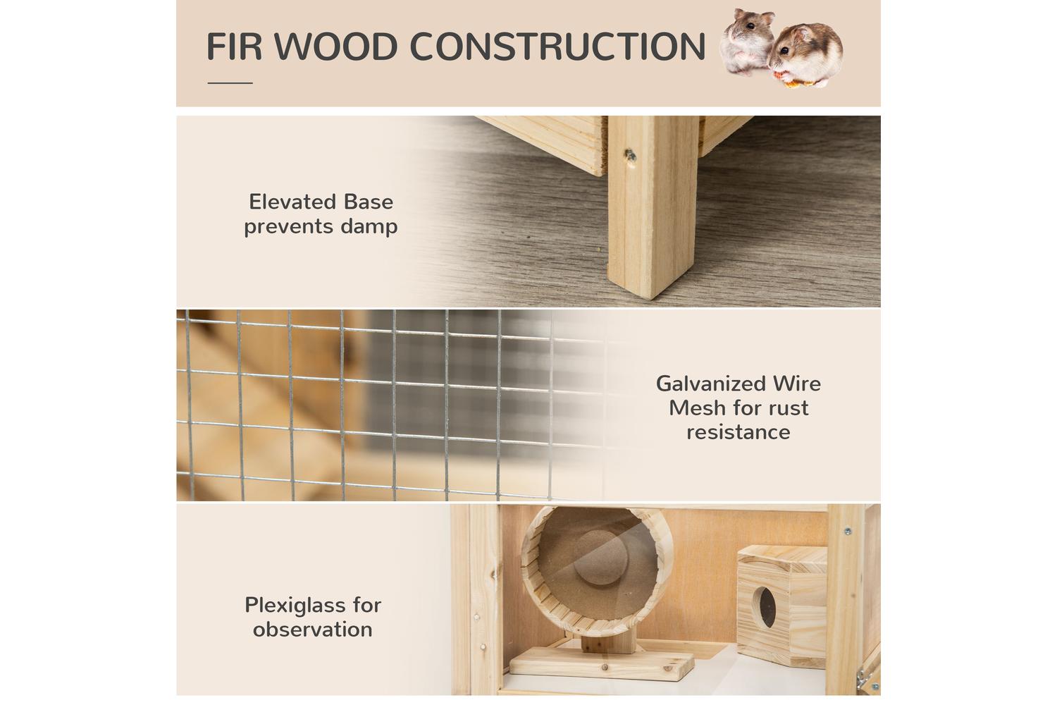 PawHut D51-285 Wooden Hamster Cage | Natural-5
