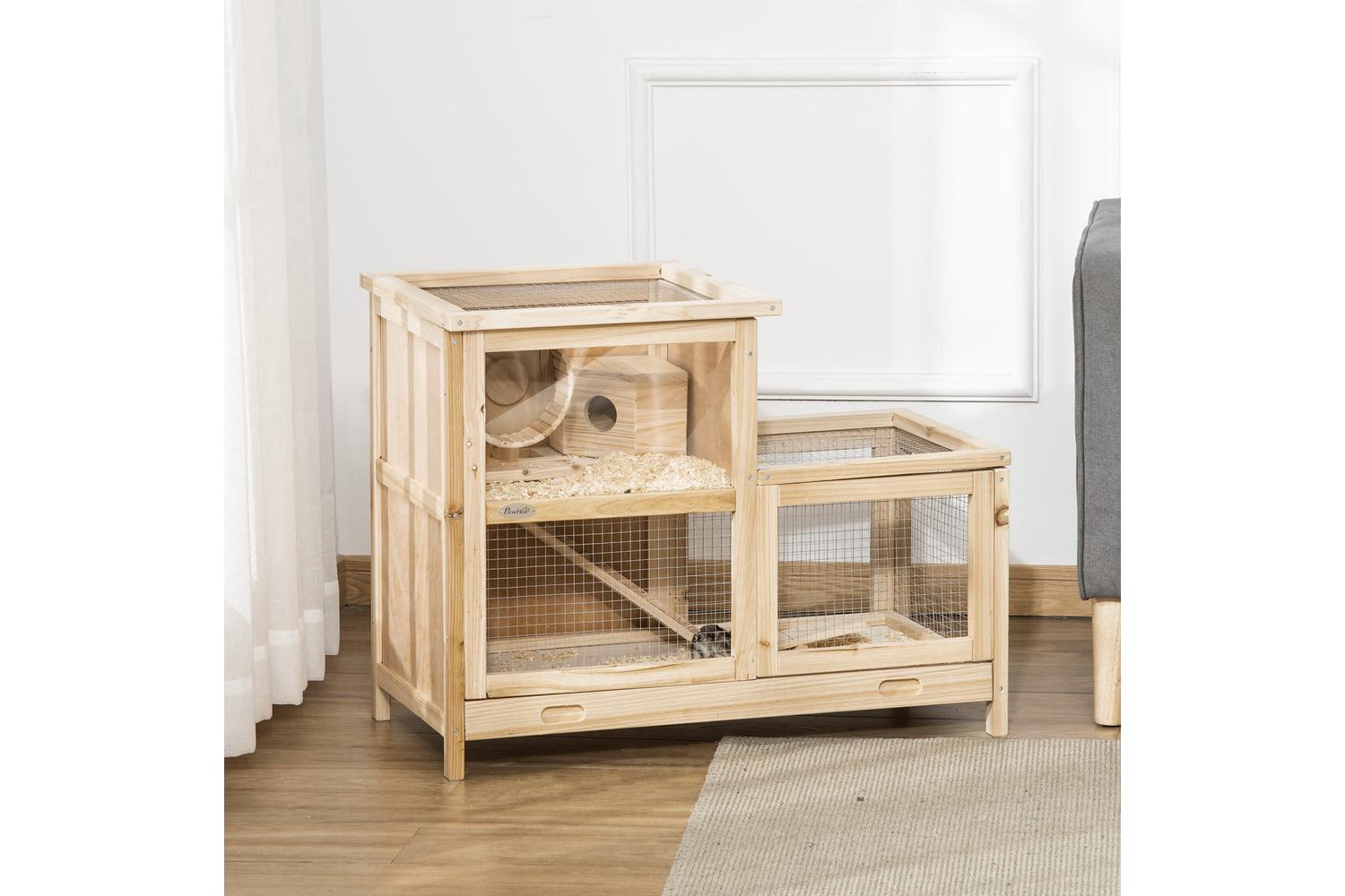 PawHut D51-285 Wooden Hamster Cage | Natural-8
