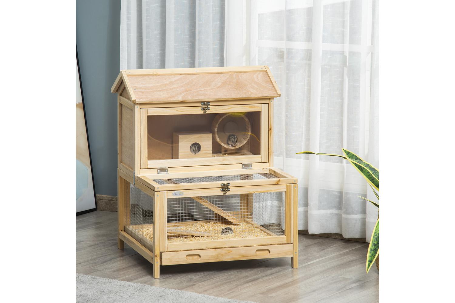 PawHut D51-297 Wooden Hamster Cage | Natural
