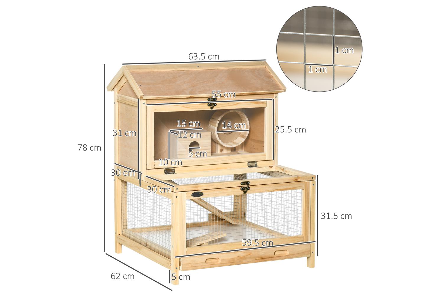 PawHut D51-297 Wooden Hamster Cage | Natural-2