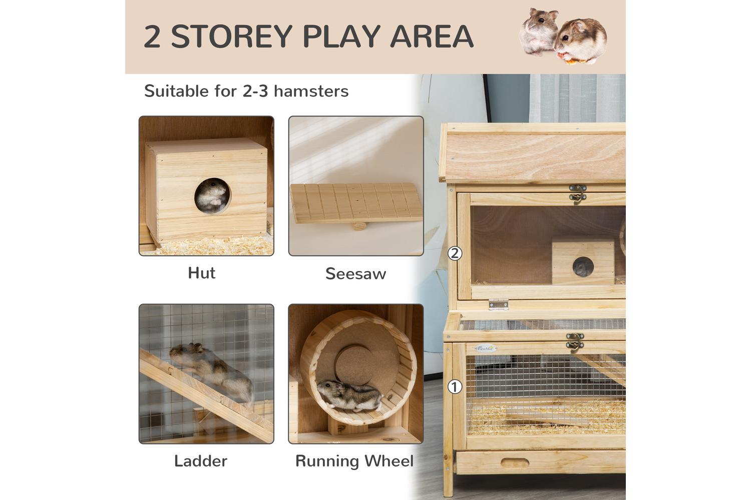 PawHut D51-297 Wooden Hamster Cage | Natural-3