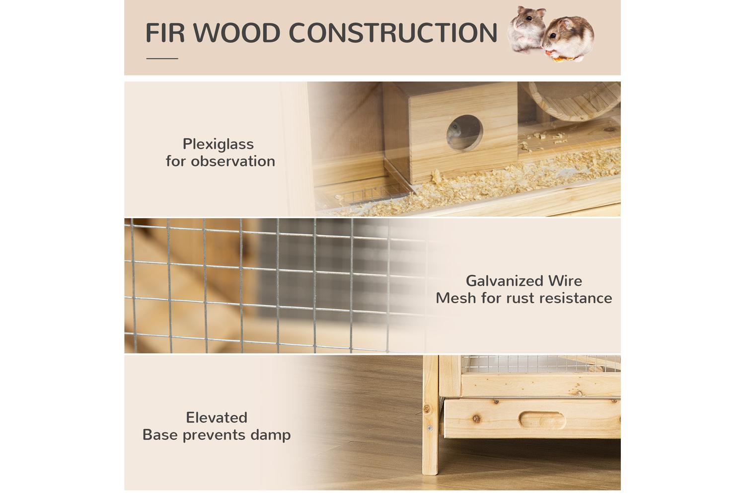 PawHut D51-297 Wooden Hamster Cage | Natural-6