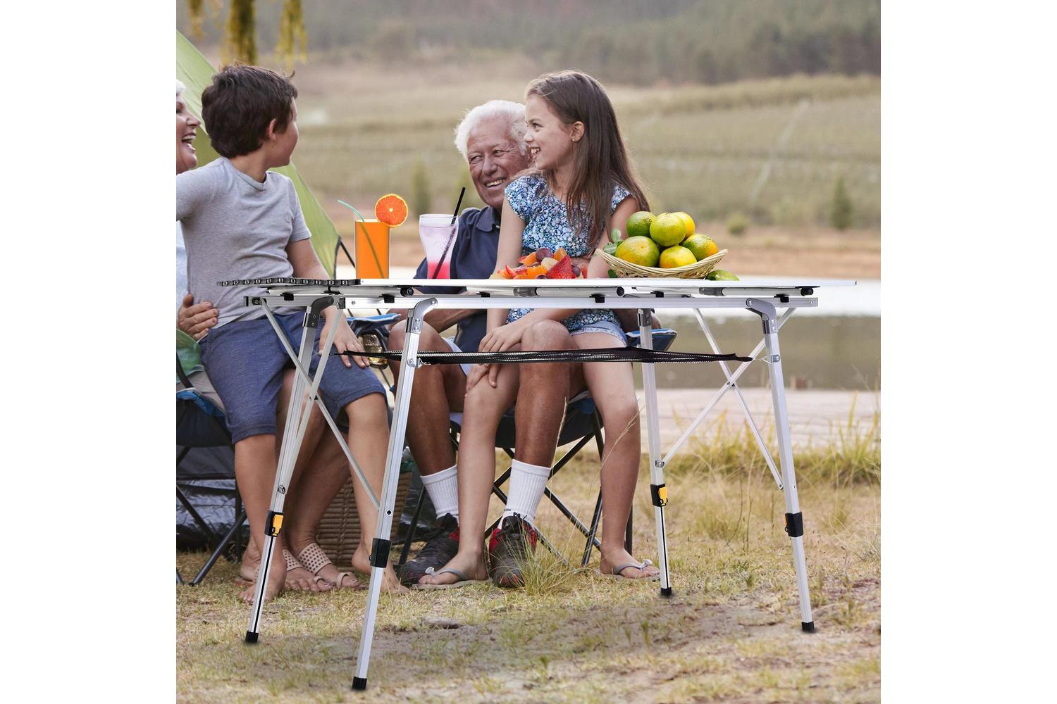 Outsunny Portable Outdoor BBQ Picnic Table with Mesh Tier | Silver