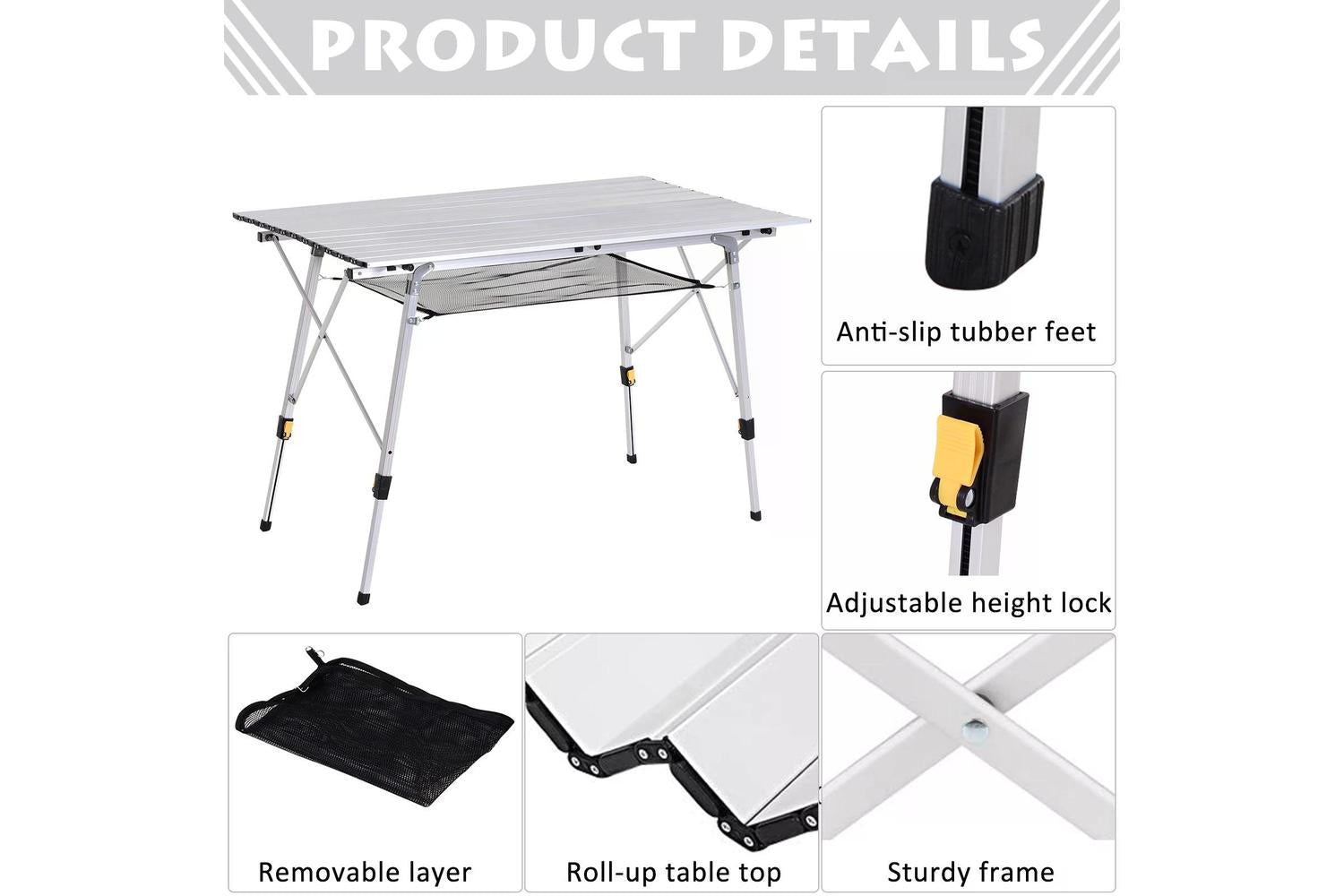Outsunny Portable Outdoor BBQ Picnic Table with Mesh Tier | Silver-3