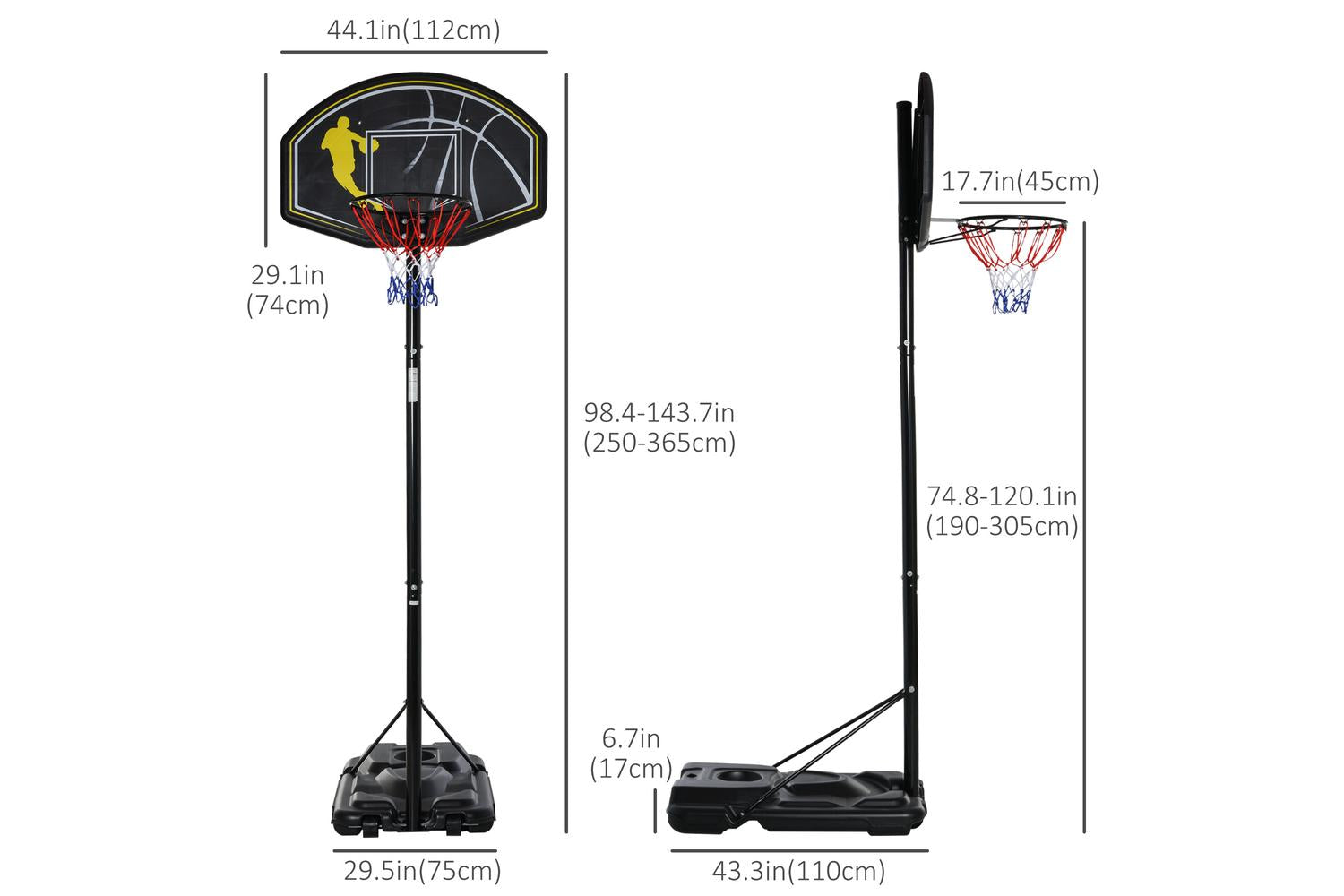 Homcom Portable Basketball Stand with Wheels | Black-2
