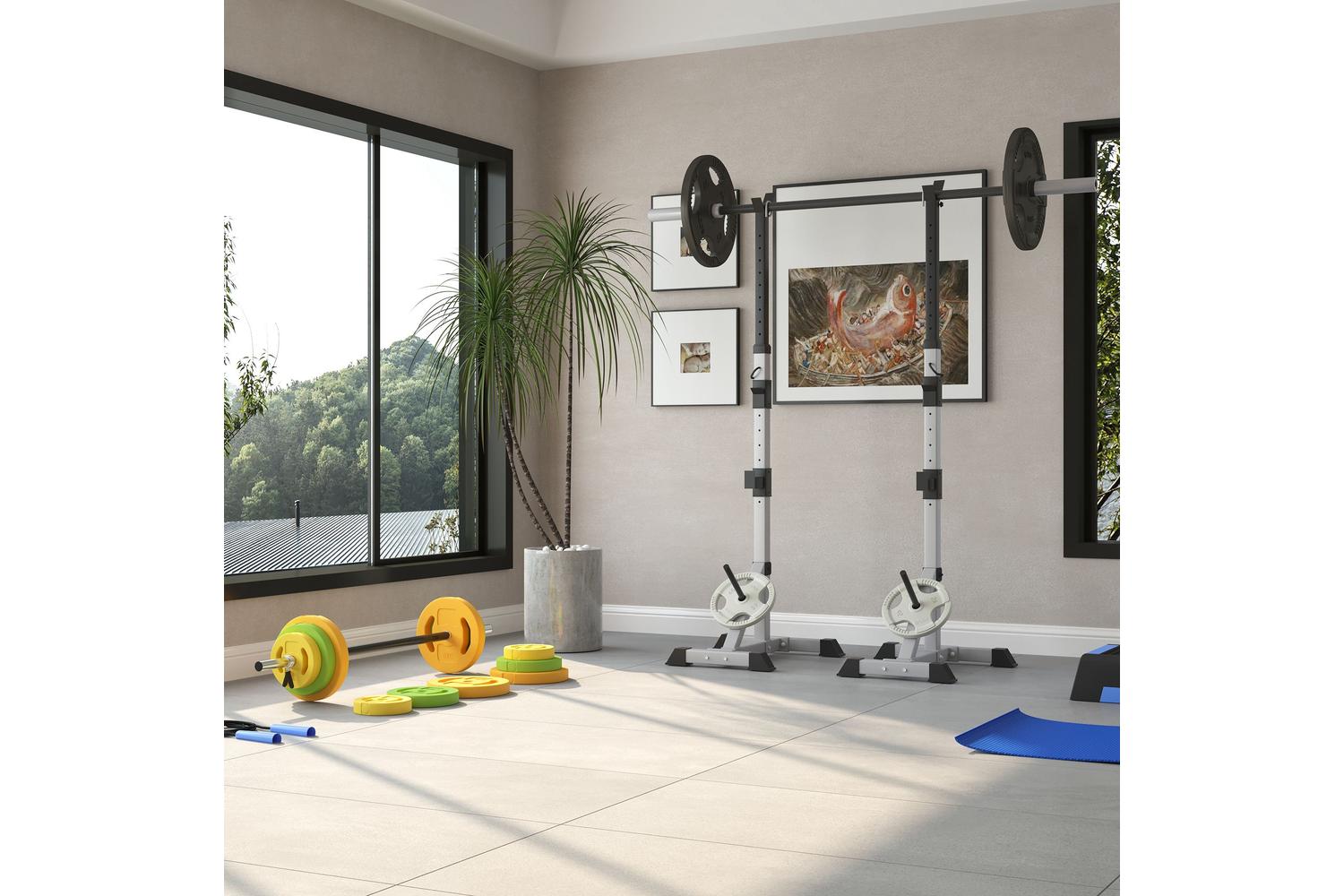 Homcom A91-070v01 Weights Bar Barbell Rack Squat Stand Adjustable Portable Weight Lifting Suitable For Home Gym Training Work Out