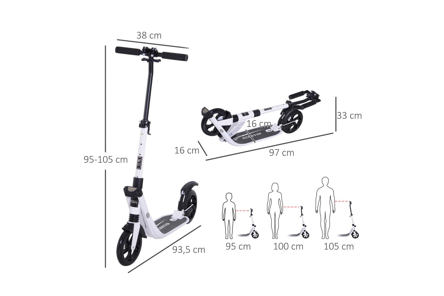 Homcom Foldable Kick Scooter | White-2