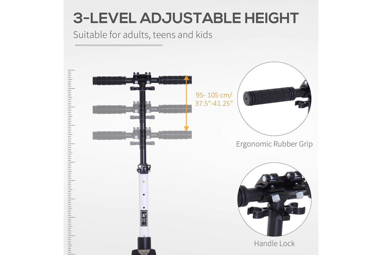 Homcom Foldable Kick Scooter | White-3