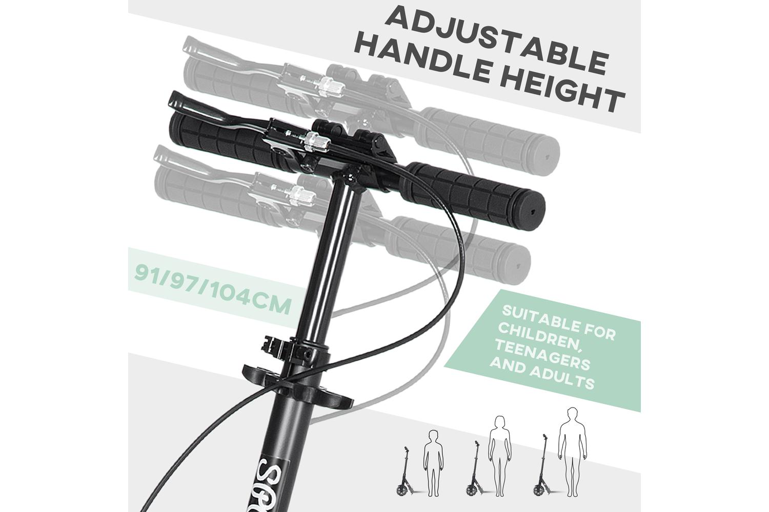 Homcom Adult Kick Scooter with Adjustable Handlebar | Green/Black-3