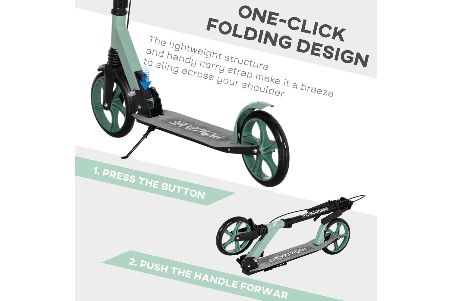 Homcom Adult Kick Scooter with Adjustable Handlebar | Green/Black-4