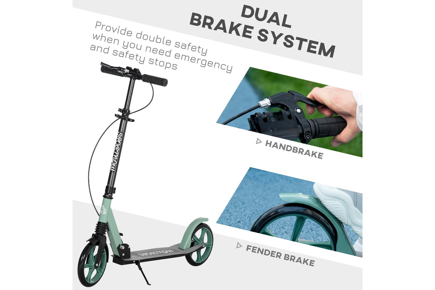 Homcom Adult Kick Scooter with Adjustable Handlebar | Green/Black-5
