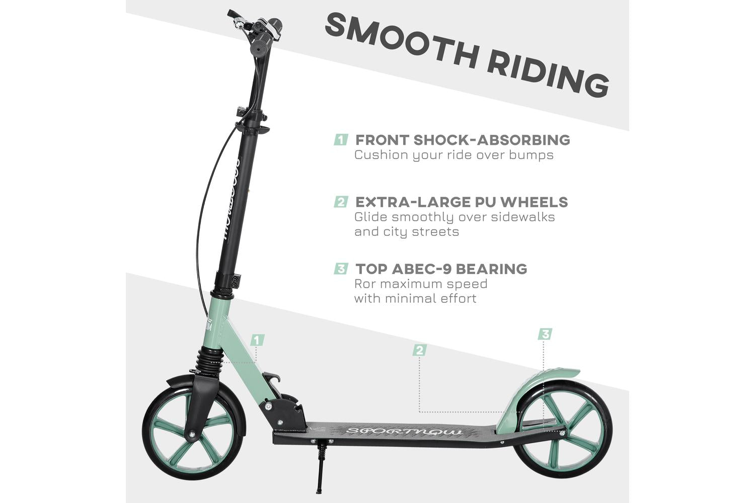 Homcom Adult Kick Scooter with Adjustable Handlebar | Green/Black-6