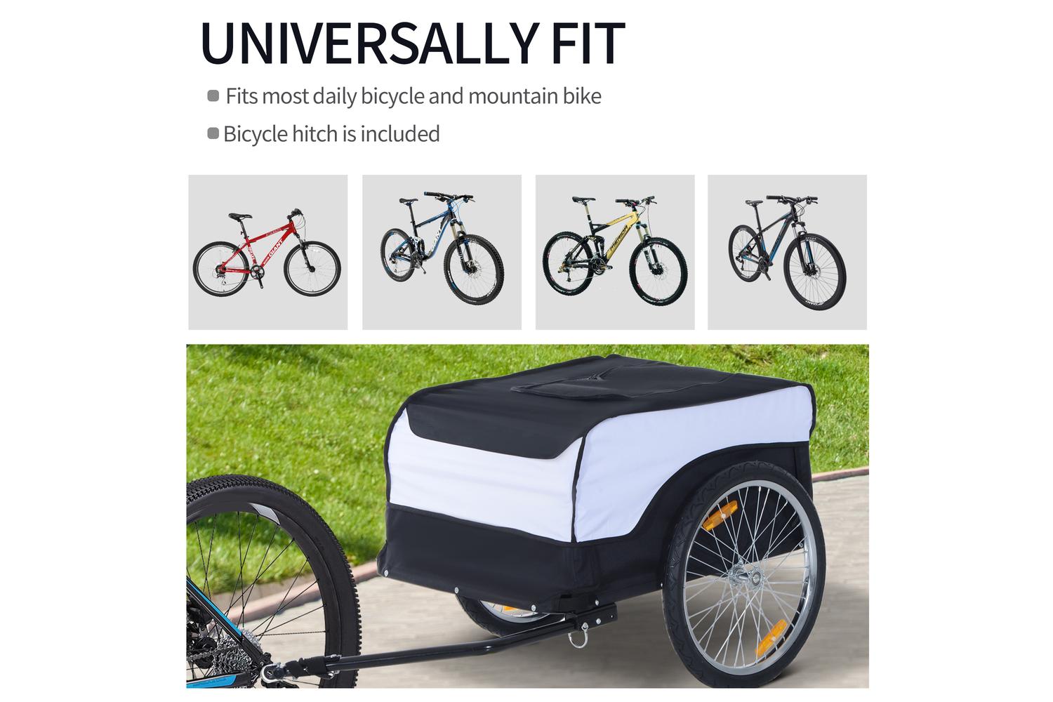 Homcom Folding Bicycle Cargo Trailer with Cover | Black/White-3